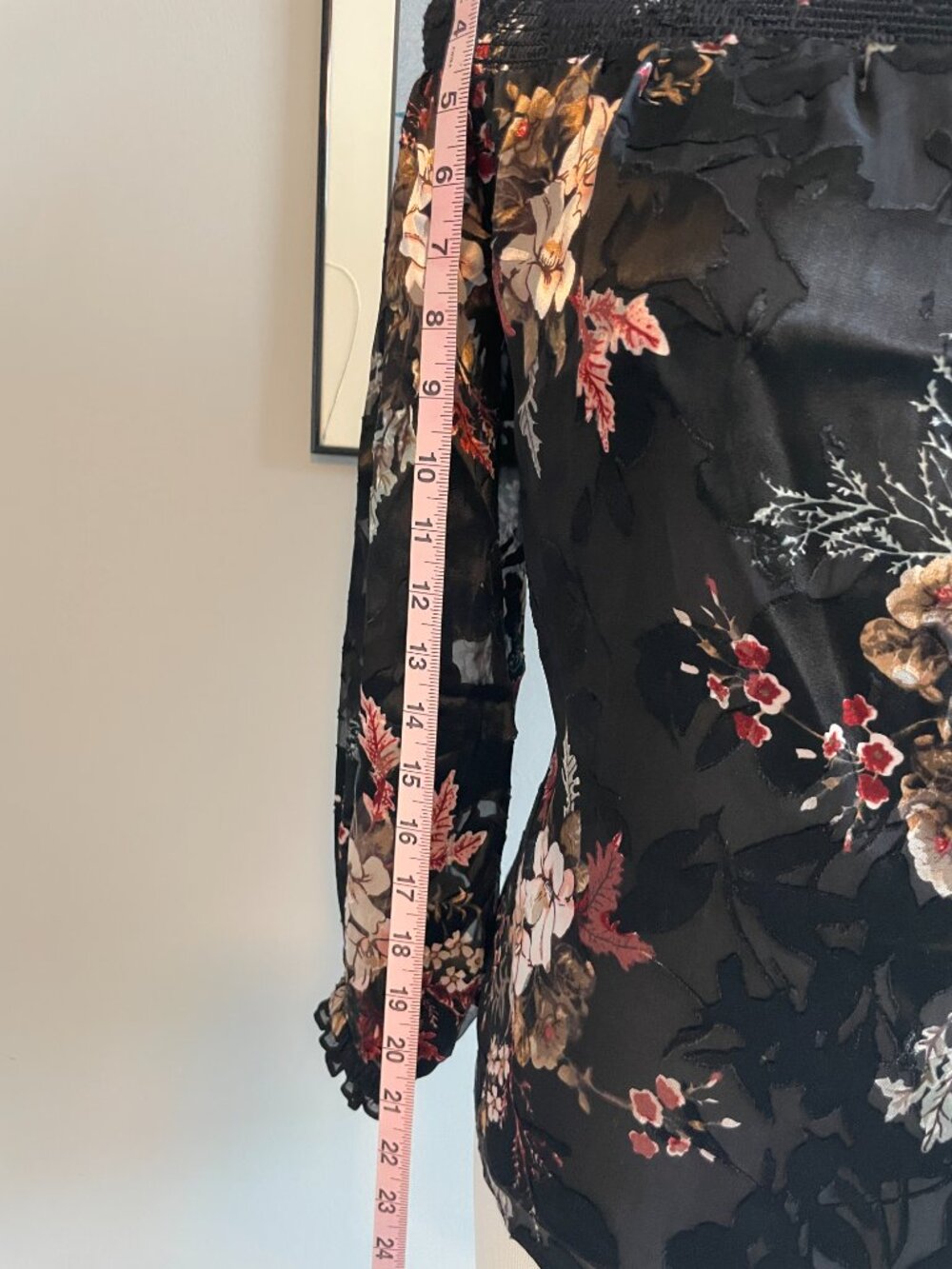 WHBM Gothic Romantic Velvet Burnout Off-Shoulder Long-Sleeve Sheer Floral Top - Picture 8 of 13